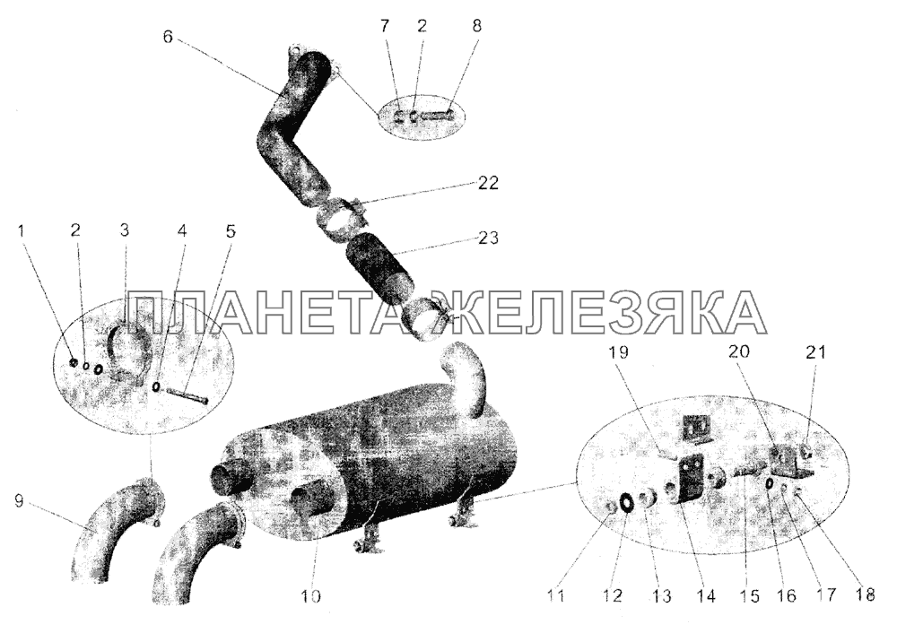 Установка системы выпуска отработавших газов МАЗ-103 (2005)